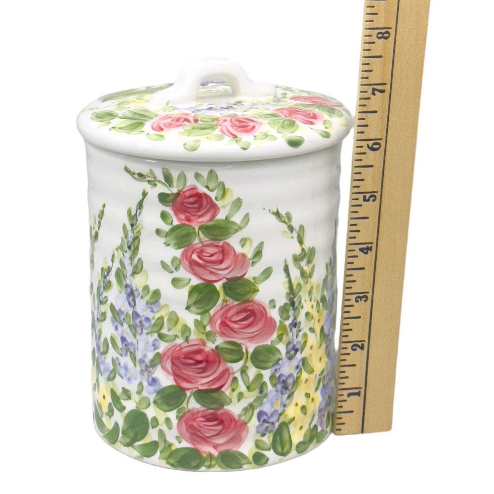 Heavenly Garden Ceramic Kitchen Cookie Jar w/Lid Floral Pattern Multicolor 6” - Picture 9 of 10